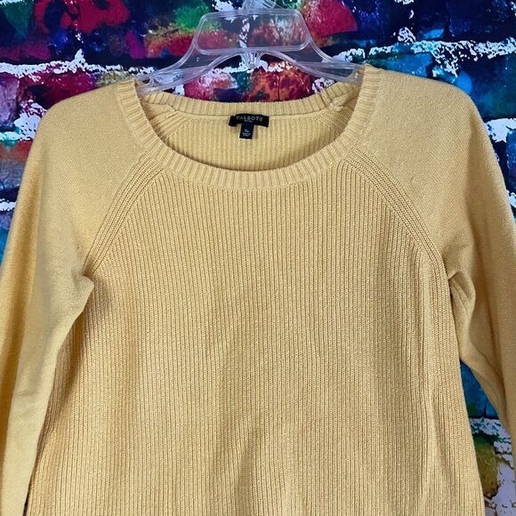 Talbots Yellow Ribbed Crew Neck Sweater Size Small Petite SP - Picture 6 of 10